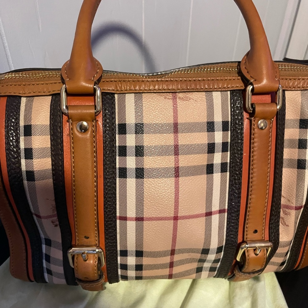 Leather and canvas Burberry crossbody /handle bag with gold hardware